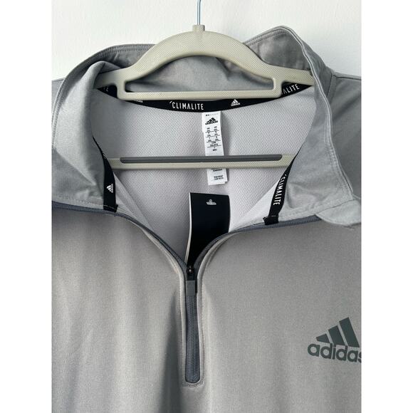 Adidas Quarter Zip Pullover 2XL Gray Climalite Athletic Workout Coach NWT - Picture 2 of 7